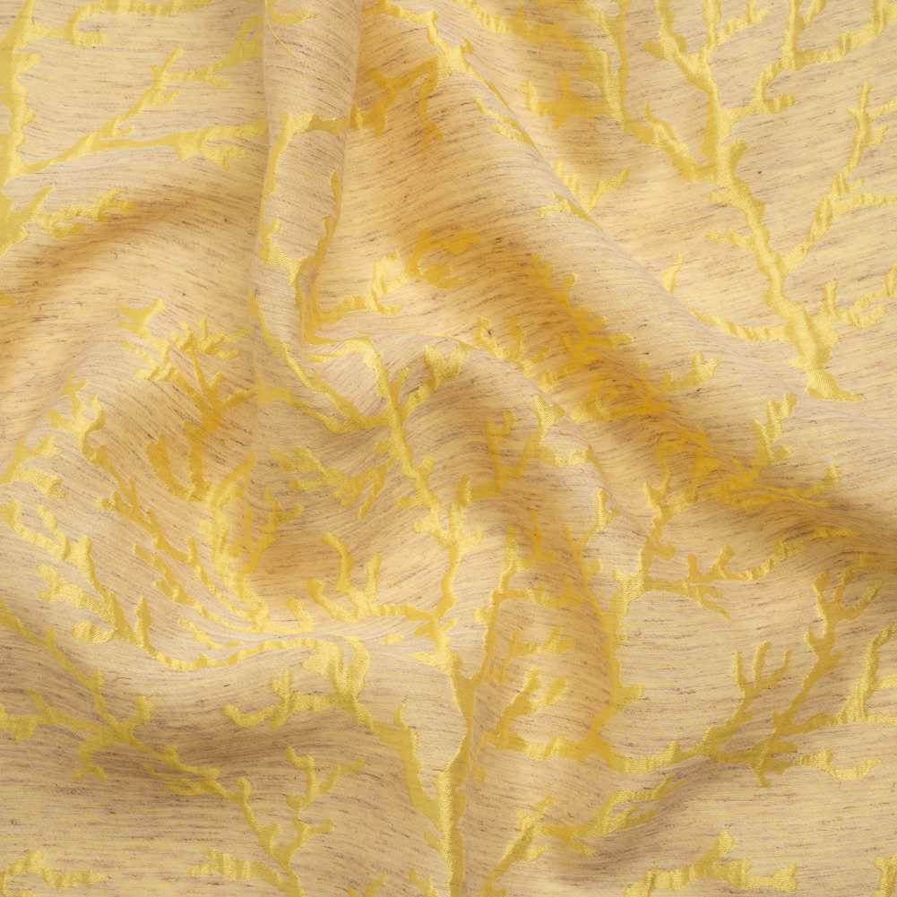 Luminous Yellow and Heathered Beige Winter Trees Lightweight Polyester and Linen Brocade Luminous Yellow and Heathered Beige Winter Trees Lightweight Polyester and Linen Brocade