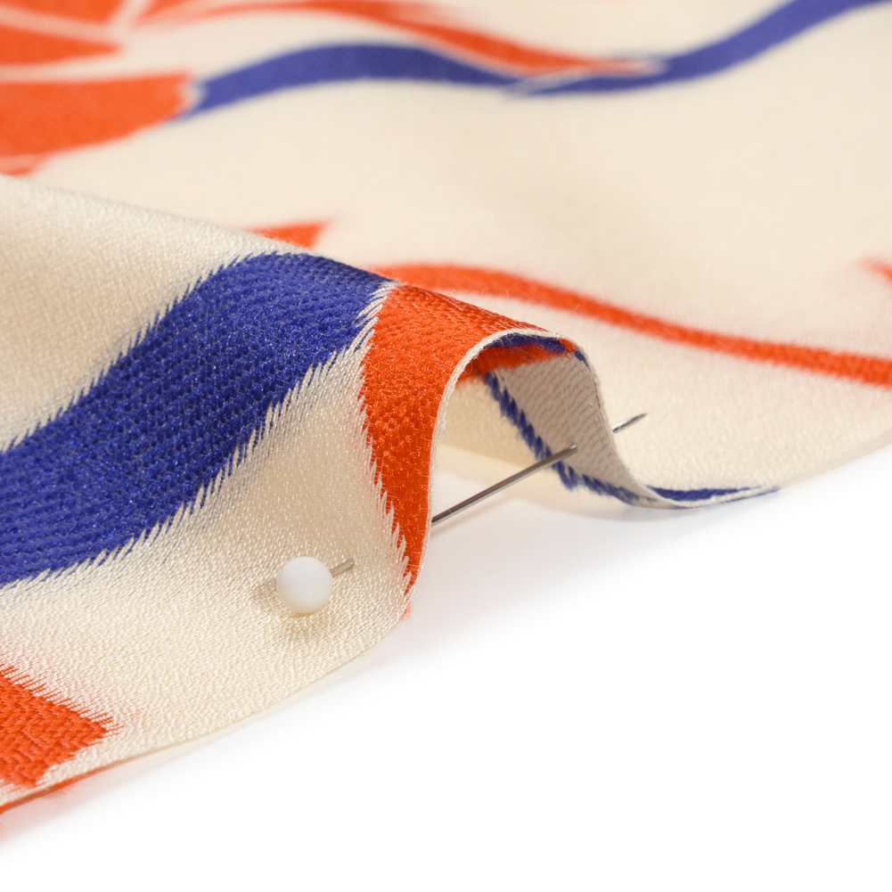 Red, Blue and Beige Bamboo Lattice Lightweight Polyester and Viscose Luxury Brocade Red, Blue and Beige Bamboo Lattice Lightweight Polyester and Viscose Luxury Brocade