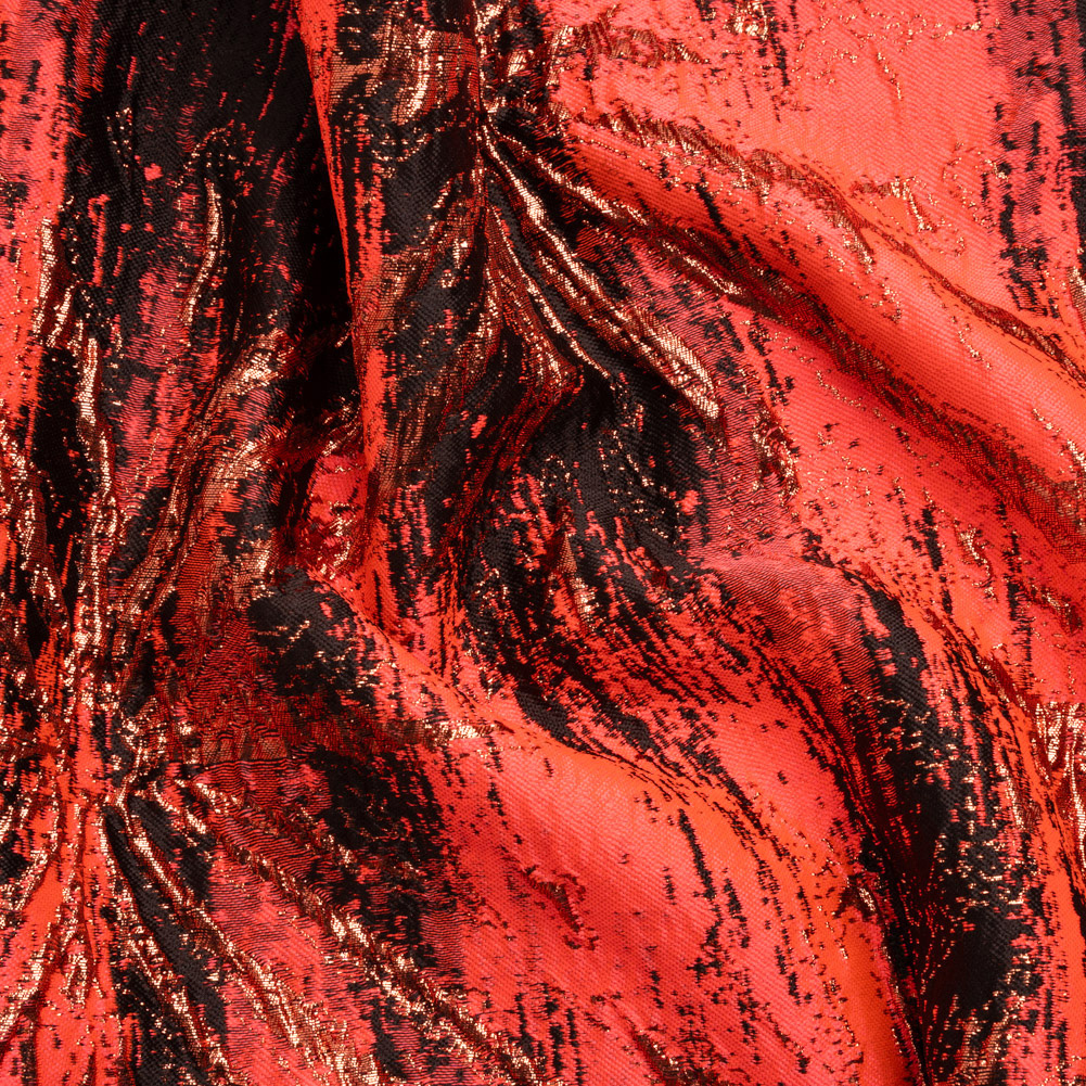 Metallic Copper, Neon Coral and Black Exploding Flowers and Brushstrokes Luxury Brocade Metallic Copper, Neon Coral and Black Exploding Flowers and Brushstrokes Luxury Brocade