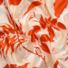 Red, White and Beige Soft Leaves Lightweight Polyester and Viscose Luxury Brocade Red, White and Beige Soft Leaves Lightweight Polyester and Viscose Luxury Brocade