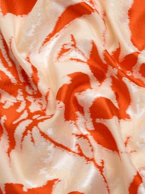 Red, White and Beige Soft Leaves Lightweight Polyester and Viscose Luxury Brocade Red, White and Beige Soft Leaves Lightweight Polyester and Viscose Luxury Brocade