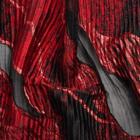 Metallic Red and Black Abstract Formations Ribbed Burnout Luxury Brocade Metallic Red and Black Abstract Formations Ribbed Burnout Luxury Brocade