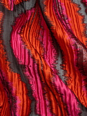 Metallic Red, Pink and Black Abstract Islands Ribbed Burnout Luxury Brocade Metallic Red, Pink and Black Abstract Islands Ribbed Burnout Luxury Brocade