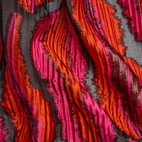 Metallic Red, Pink and Black Abstract Islands Ribbed Burnout Luxury Brocade Metallic Red, Pink and Black Abstract Islands Ribbed Burnout Luxury Brocade
