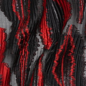 Metallic Black and Red Abstract Islands Ribbed Burnout Luxury Brocade Metallic Black and Red Abstract Islands Ribbed Burnout Luxury Brocade