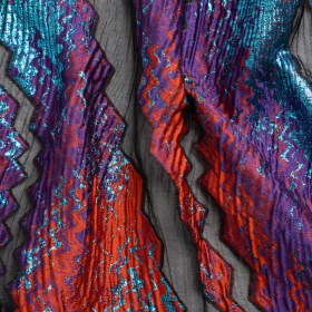 Metallic Turquoise, Brick and Purple Drifting Rifts Crinkled Luxury Burnout Brocade Metallic Turquoise, Brick and Purple Drifting Rifts Crinkled Luxury Burnout Brocade