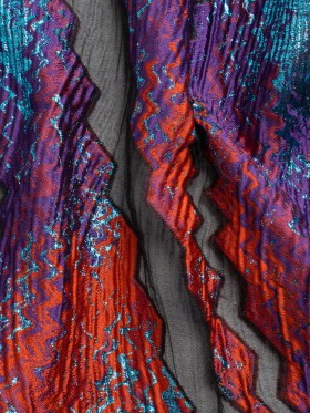 Metallic Turquoise, Brick and Purple Drifting Rifts Crinkled Luxury Burnout Brocade Metallic Turquoise, Brick and Purple Drifting Rifts Crinkled Luxury Burnout Brocade