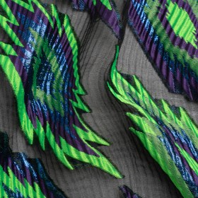 Metallic Blue, Purple and Lime Exploding Stars Ribbed Luxury Burnout Brocade Metallic Blue, Purple and Lime Exploding Stars Ribbed Luxury Burnout Brocade