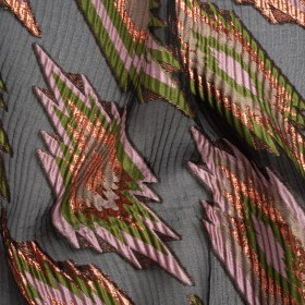 Metallic Copper, Mauve and Olive Exploding Stars Ribbed Luxury Burnout Brocade Metallic Copper, Mauve and Olive Exploding Stars Ribbed Luxury Burnout Brocade