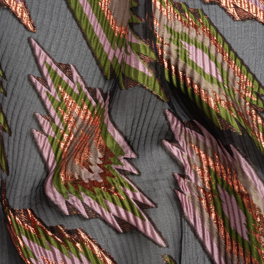 Metallic Copper, Mauve and Olive Exploding Stars Ribbed Luxury Burnout Brocade Metallic Copper, Mauve and Olive Exploding Stars Ribbed Luxury Burnout Brocade