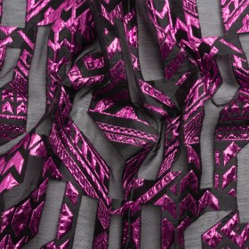 Metallic Fuchsia and Black Geometric Pathways Luxury Burnout Brocade Metallic Fuchsia and Black Geometric Pathways Luxury Burnout Brocade