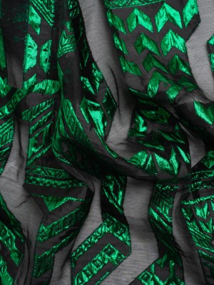 Metallic Kelly Green and Black Geometric Pathways Luxury Burnout Brocade Metallic Kelly Green and Black Geometric Pathways Luxury Burnout Brocade