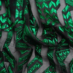 Metallic Kelly Green and Black Geometric Pathways Luxury Burnout Brocade Metallic Kelly Green and Black Geometric Pathways Luxury Burnout Brocade