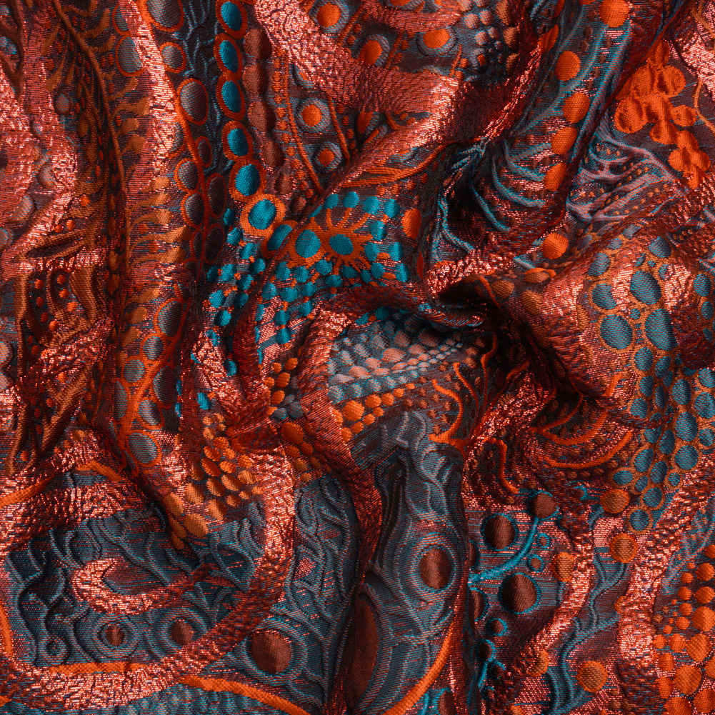 Metallic Red, Burnt Orange and Navy Organic Flow Luxury Brocade Metallic Red, Burnt Orange and Navy Organic Flow Luxury Brocade