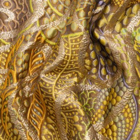 Metallic Gold, Yellow and Periwinkle Organic Flow Luxury Brocade Metallic Gold, Yellow and Periwinkle Organic Flow Luxury Brocade