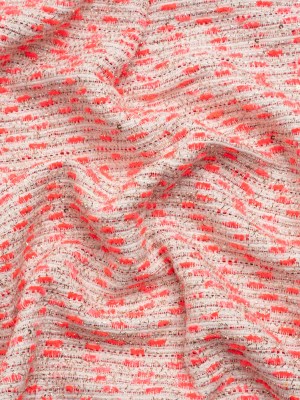 Chenille Woven with Sequins and Eyelash Fringe – White, Neon Pink and Metallic Gold Chenille Woven with Sequins and Eyelash Fringe – White, Neon Pink and Metallic Gold