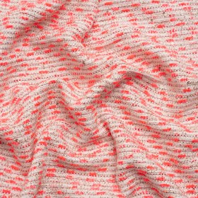 Chenille Woven with Sequins and Eyelash Fringe – White, Neon Pink and Metallic Gold Chenille Woven with Sequins and Eyelash Fringe – White, Neon Pink and Metallic Gold