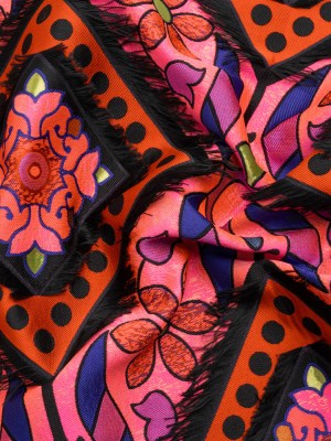 Hot Pink, Blue and Black Flowers and Fringed Diamonds Metallic Brocade Hot Pink, Blue and Black Flowers and Fringed Diamonds Metallic Brocade