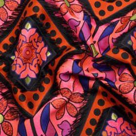 Hot Pink, Blue and Black Flowers and Fringed Diamonds Metallic Brocade Hot Pink, Blue and Black Flowers and Fringed Diamonds Metallic Brocade