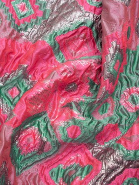 Metallic Silver, Hot Pink and Sea Green Diamond Skies Luxury Brocade Metallic Silver, Hot Pink and Sea Green Diamond Skies Luxury Brocade