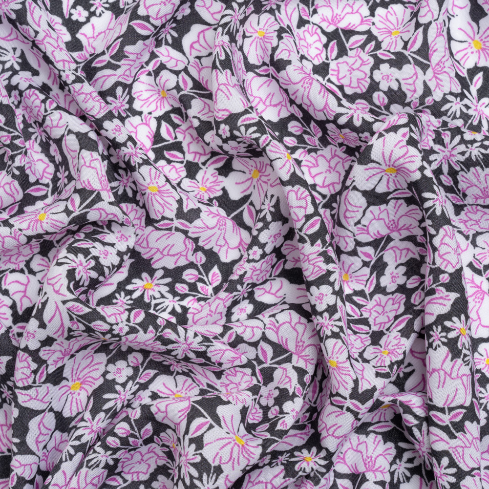 Rayon Batiste – Charcoal, White and Pink Floral Rayon Batiste – Charcoal, White and Pink Floral
