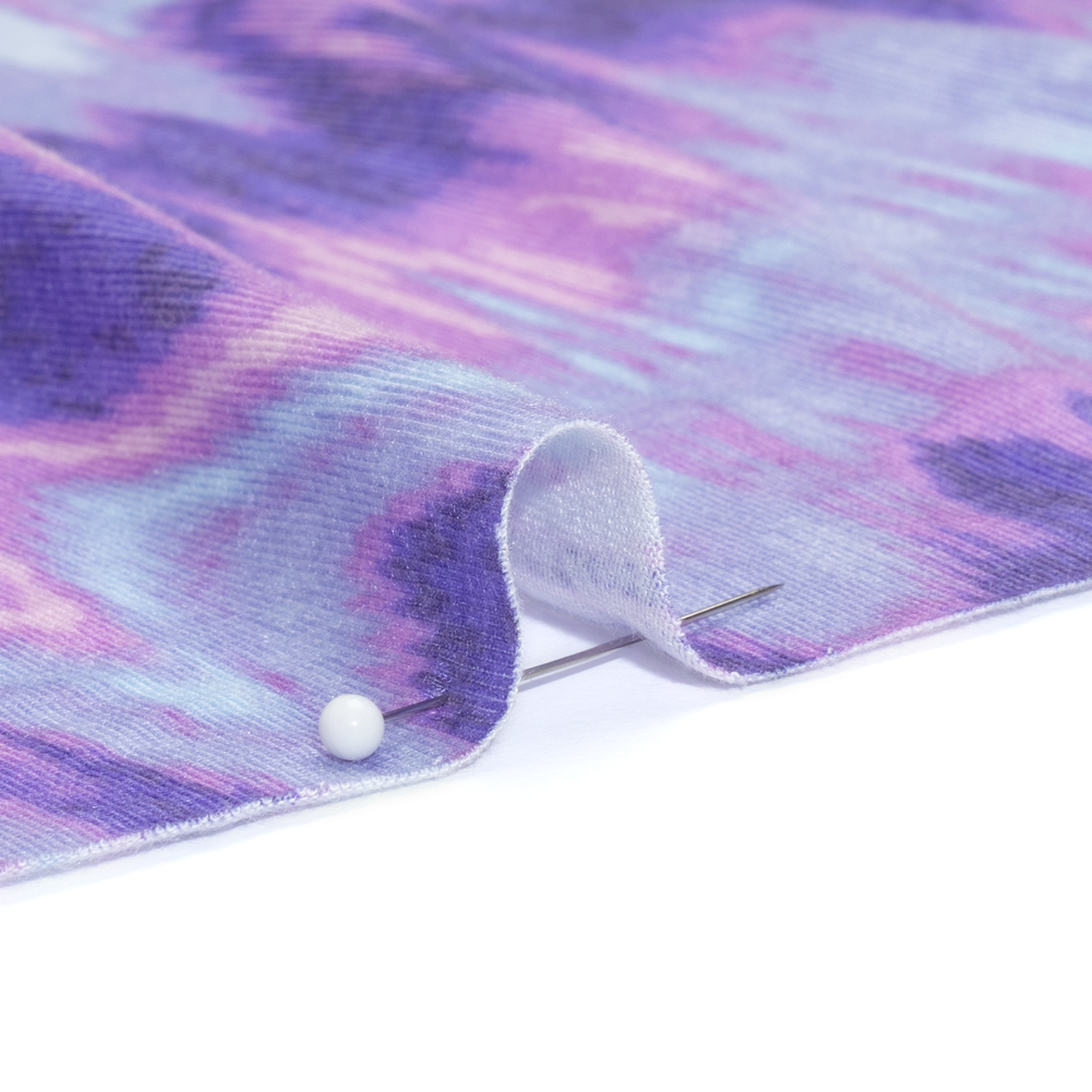 Stretch Rayon Jersey – Lavender and Sky Blue Ikat Zig Zag Stretch Rayon Jersey – Lavender and Sky Blue Ikat Zig Zag
