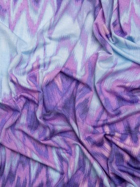 Stretch Rayon Jersey – Lavender and Sky Blue Ikat Zig Zag Stretch Rayon Jersey – Lavender and Sky Blue Ikat Zig Zag