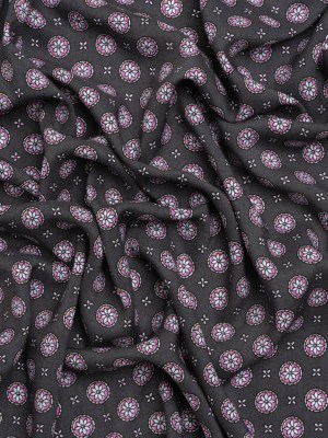 Rayon Batiste – Charcoal Gray and Lilac Floral Medallions Rayon Batiste – Charcoal Gray and Lilac Floral Medallions