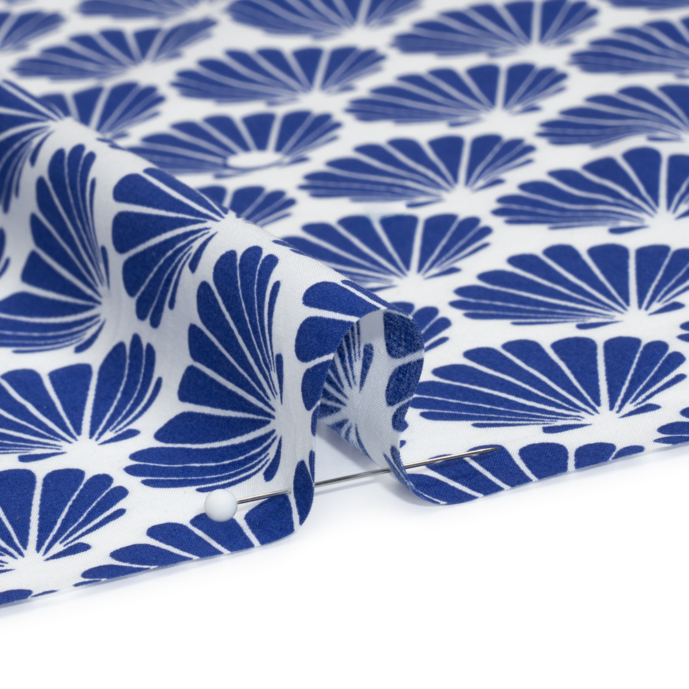 Cotton and Rayon Shirting - Blue and White Seashells