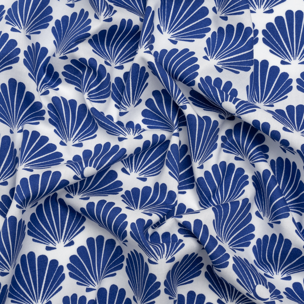 Cotton and Rayon Shirting – Blue and White Seashells Cotton and Rayon Shirting – Blue and White Seashells
