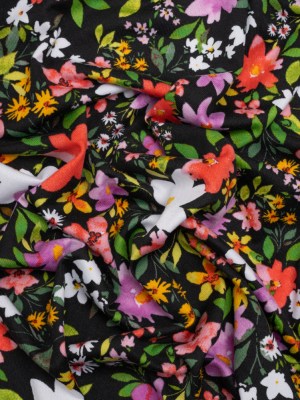 Stretch Polyester Jersey – Pink, Yellow and Green Floral Stretch Polyester Jersey – Pink, Yellow and Green Floral