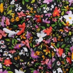 Stretch Polyester Jersey – Pink, Yellow and Green Floral Stretch Polyester Jersey – Pink, Yellow and Green Floral
