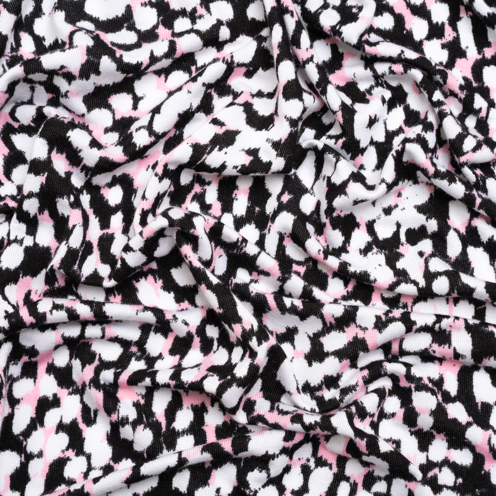 Stretch Rayon Jersey – Black, Pink and White Abstract Spots Stretch Rayon Jersey – Black, Pink and White Abstract Spots