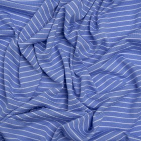 Rayon and Polyester Jersey – Country Blue and White Railroaded Stripes Rayon and Polyester Jersey – Country Blue and White Railroaded Stripes