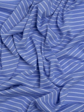 Rayon and Polyester Jersey – Country Blue and White Railroaded Stripes Rayon and Polyester Jersey – Country Blue and White Railroaded Stripes