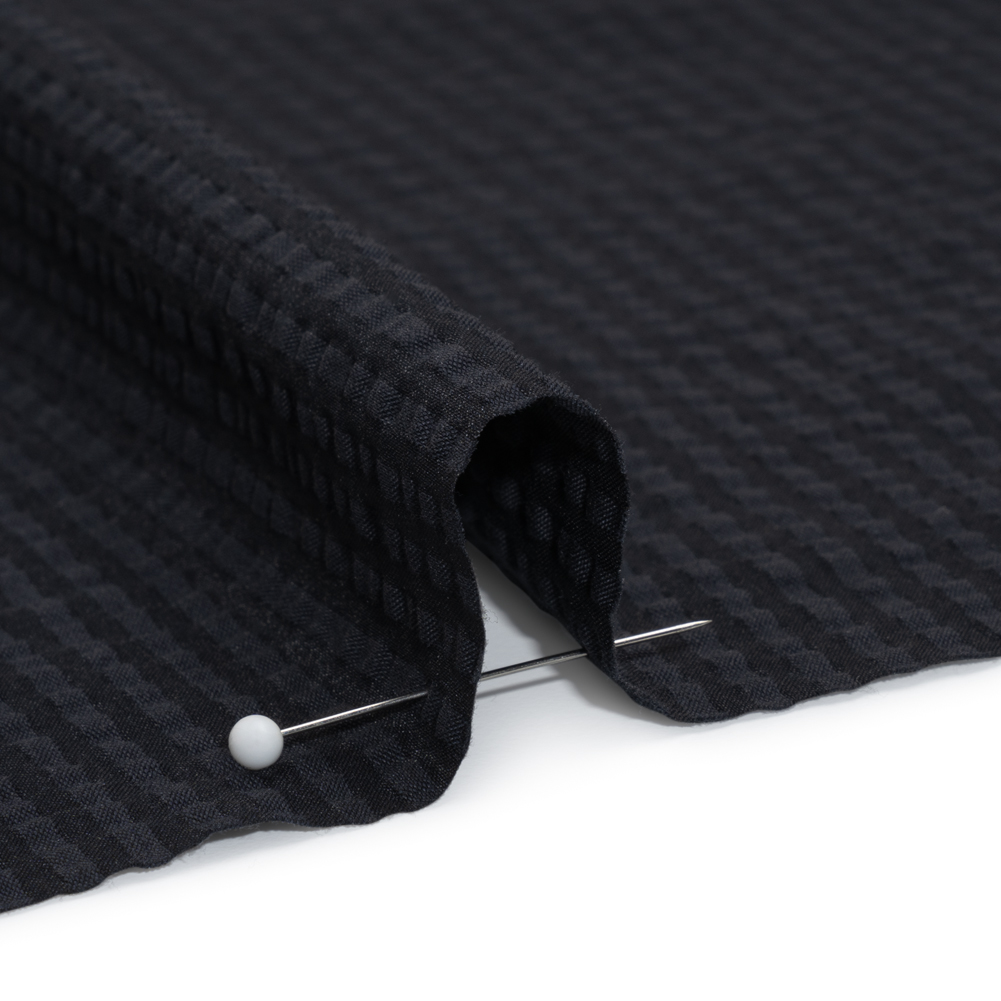 Polyester and Cotton Seersucker - Black and Navy Candy Stripes