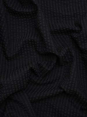 Polyester and Cotton Seersucker – Black and Navy Candy Stripes Polyester and Cotton Seersucker – Black and Navy Candy Stripes