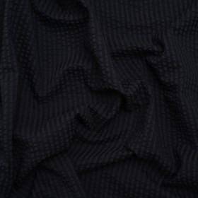 Polyester and Cotton Seersucker – Black and Navy Candy Stripes Polyester and Cotton Seersucker – Black and Navy Candy Stripes