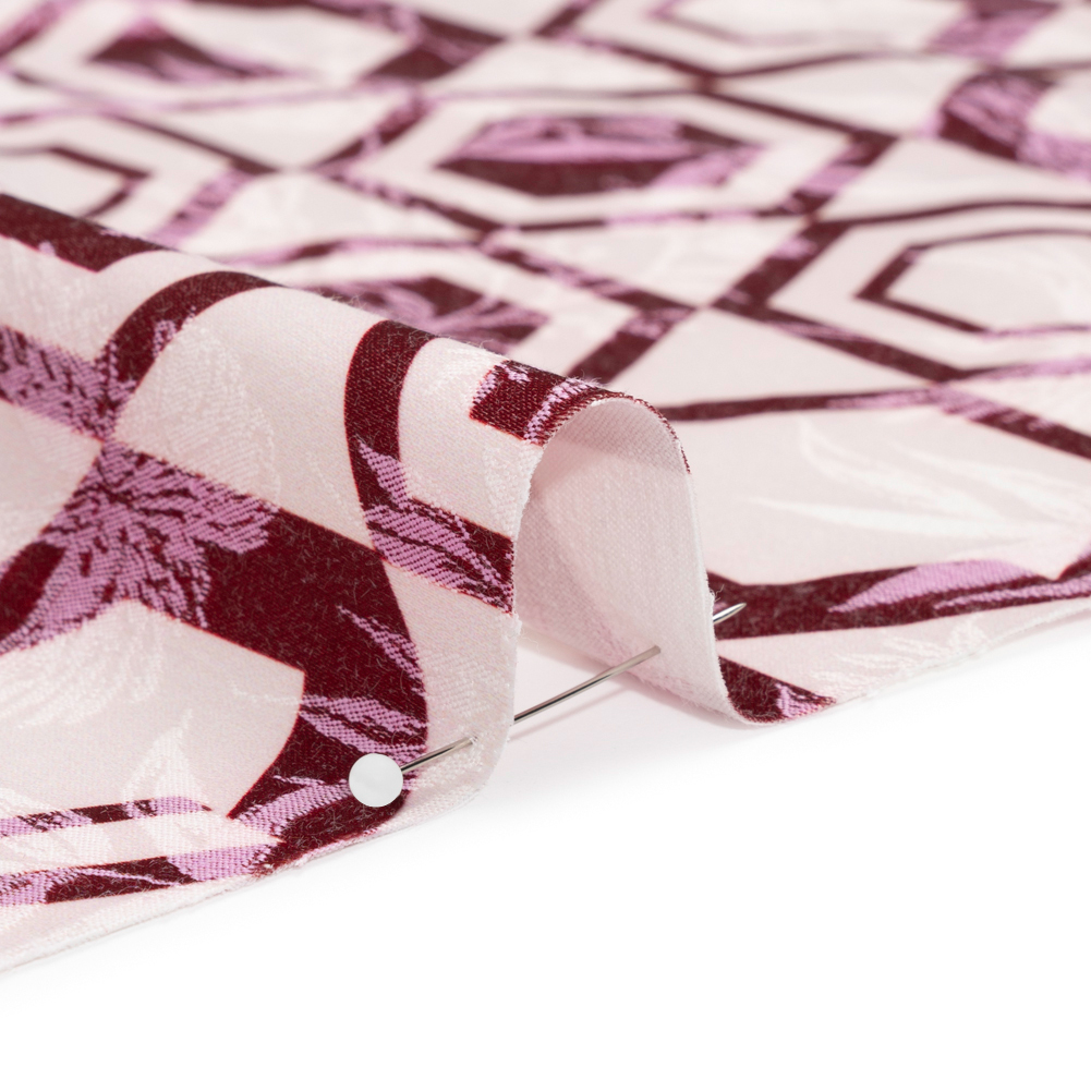 Stretch Flowers and Cranes Jacquard Print – Berry Red and White Hexagons – Mood Exclusive Cherry Hive Stretch Flowers and Cranes Jacquard Print – Berry Red and White Hexagons – Mood Exclusive Cherry Hive