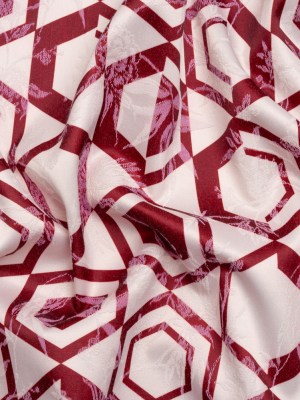 Stretch Flowers and Cranes Jacquard Print – Berry Red and White Hexagons – Mood Exclusive Cherry Hive Stretch Flowers and Cranes Jacquard Print – Berry Red and White Hexagons – Mood Exclusive Cherry Hive