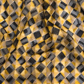 Geometric Burnout Polyester Woven Print – Yellow and Black Geometric – Mood Exclusive Raw Honey Glow Geometric Burnout Polyester Woven Print – Yellow and Black Geometric – Mood Exclusive Raw Honey Glow