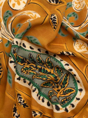 Mood Exclusive Tan Bountiful Blooms Lightweight Polyester Crepe Mood Exclusive Tan Bountiful Blooms Lightweight Polyester Crepe