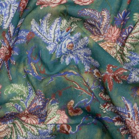 Crinkled Cotton Gauzy Woven Print – Forest Green, Red and Blue Floral – Mood Exclusive Derbyshire Stroll Crinkled Cotton Gauzy Woven Print – Forest Green, Red and Blue Floral – Mood Exclusive Derbyshire Stroll
