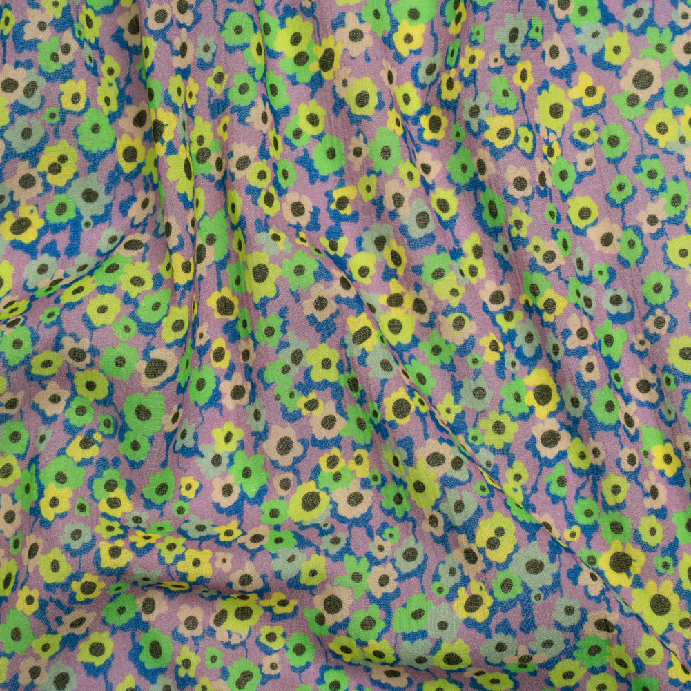 Crinkled Cotton Gauzy Woven Print – Lemon, Lime and Purple Floral – Mood Exclusive Bed of Begonias Crinkled Cotton Gauzy Woven Print – Lemon, Lime and Purple Floral – Mood Exclusive Bed of Begonias