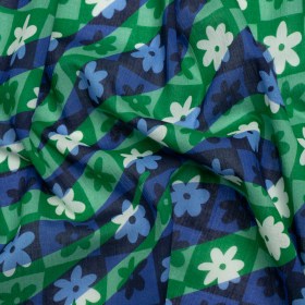 Crinkled Cotton Gauzy Woven Print – Green and Blue Flowers and Swirls on Checks – Mood Exclusive Gardener’s Game Crinkled Cotton Gauzy Woven Print – Green and Blue Flowers and Swirls on Checks – Mood Exclusive Gardener’s Game