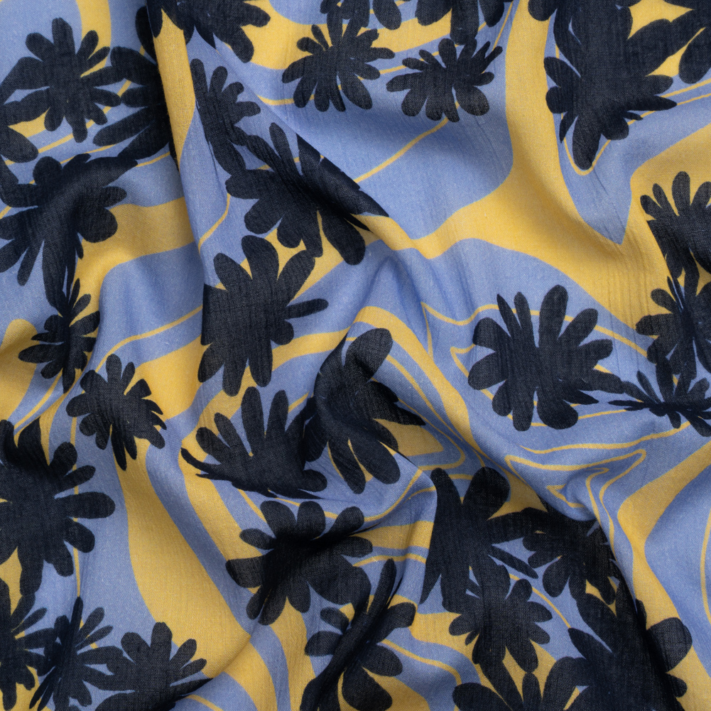 Crinkled Cotton Gauzy Woven Print – Blue and Yellow Swirls and Florals – Mood Exclusive Daydreams and Daisies Crinkled Cotton Gauzy Woven Print – Blue and Yellow Swirls and Florals – Mood Exclusive Daydreams and Daisies