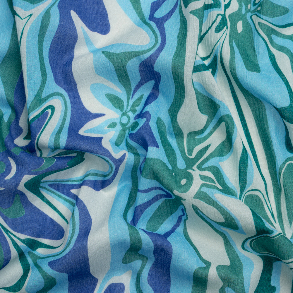 Crinkled Cotton Gauzy Woven Print – Blue and Green Floral Ripples – Mood Exclusive Float On Crinkled Cotton Gauzy Woven Print – Blue and Green Floral Ripples – Mood Exclusive Float On