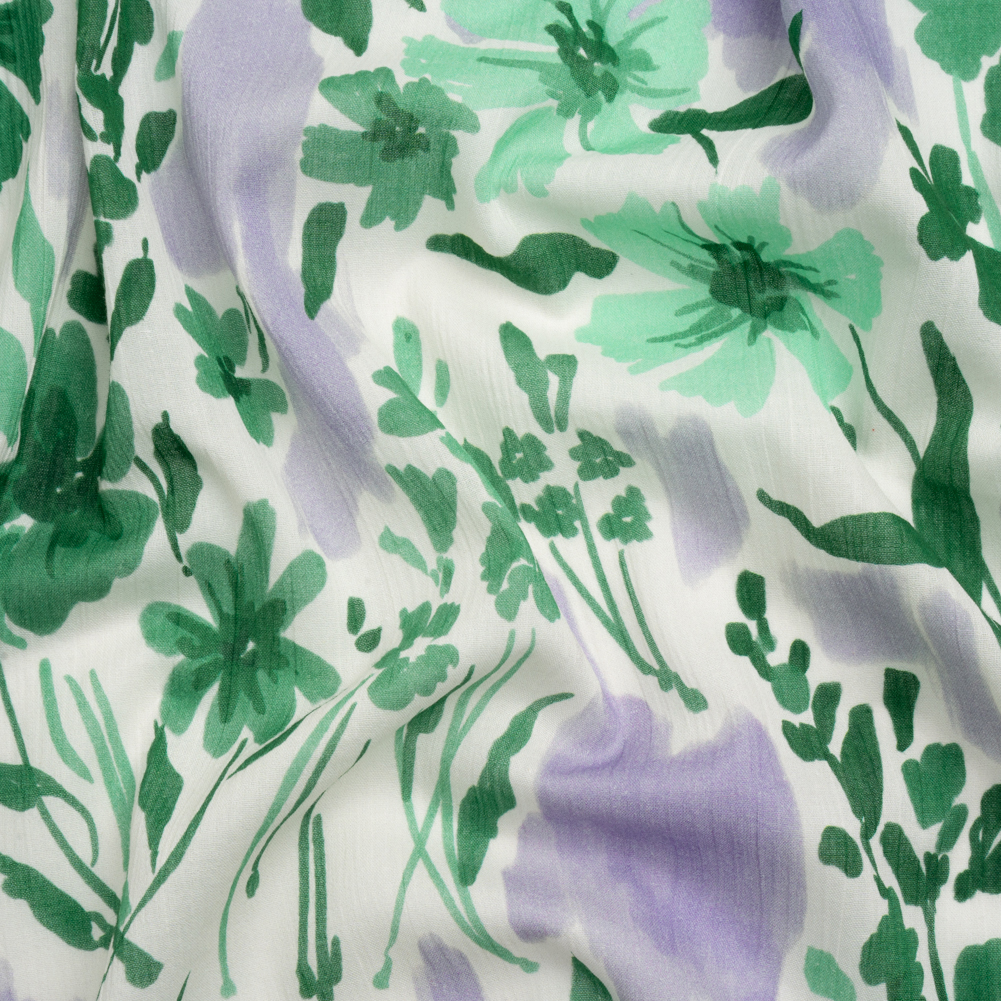 Crinkled Cotton Gauzy Woven Print – Lavender and Green Floral – Mood Exclusive Abundance Mindset Crinkled Cotton Gauzy Woven Print – Lavender and Green Floral – Mood Exclusive Abundance Mindset
