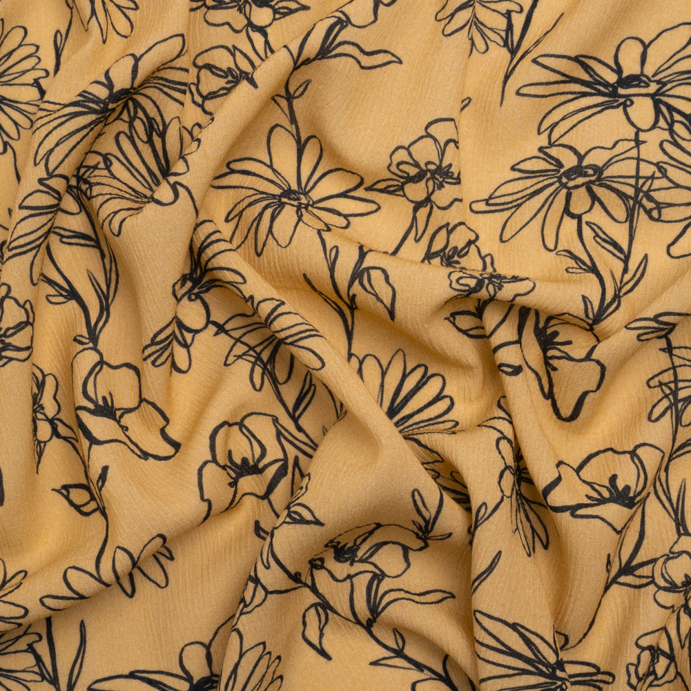 Mood Exclusive Beige Doodling Daisies Crinkled Gauzy Viscose Crepe Mood Exclusive Beige Doodling Daisies Crinkled Gauzy Viscose Crepe