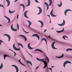 Metallic Viscose Woven Print – Orchid and Navy Crescent Moons – Mood Exclusive Moonlight Magic Metallic Viscose Woven Print – Orchid and Navy Crescent Moons – Mood Exclusive Moonlight Magic